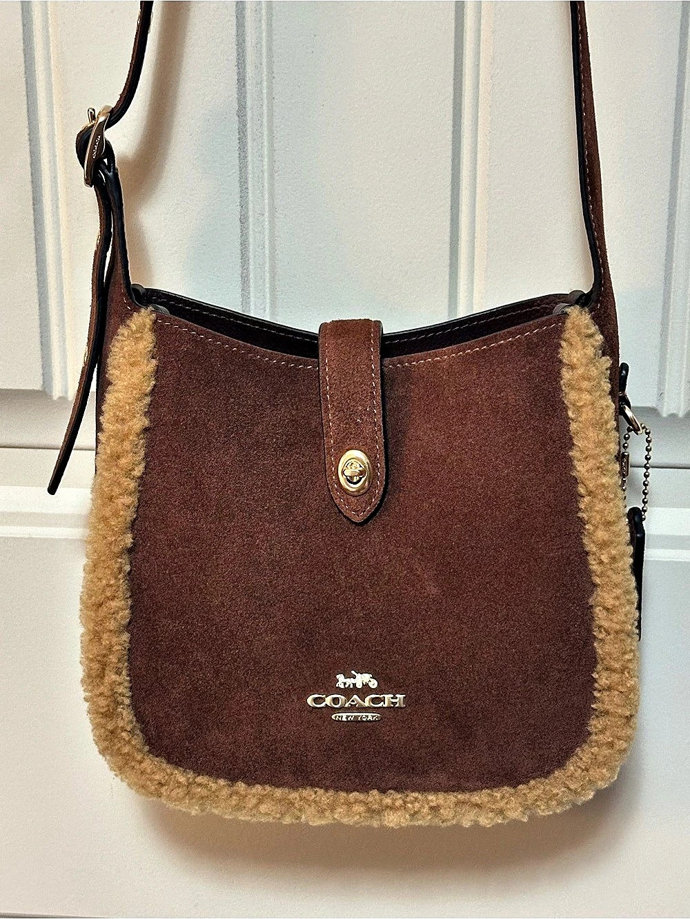 Coach Suede Hadley Mini Crossbody/Shoulder Bag with faux Shearling Trim NWT